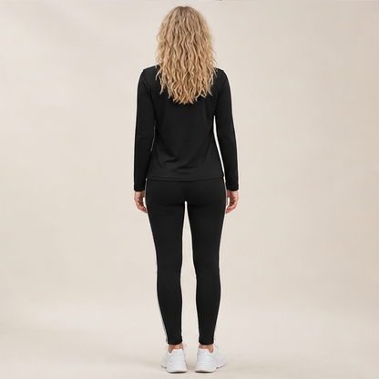 Black Two Piece Loungewear Set | Casual Long Sleeve Top & Leggings - Side Stripe Tracksuit lifestyle