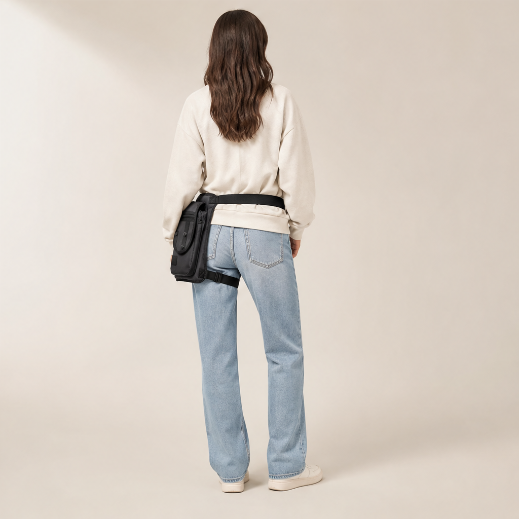 Black Leg Bag | Oxford Fabric Utility Thigh Bag for Travel - Adjustable Waist & Leg Straps lifestyle