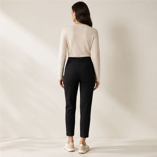 Black High-Waisted Ankle Trousers | Fitted Zip-Pocket Stretch Trousers for Women lifestyle