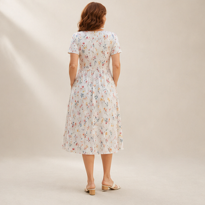 Floral Print Midi Dress | V-Neck Wrap Front with Pockets - Flattering Waist Tie Sundress lifestyle