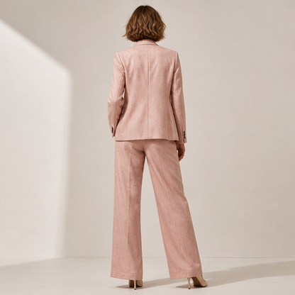 Pink Blazer and Trouser Set | Women's Two-Piece Suit - Tailored Wide Leg Workwear lifestyle