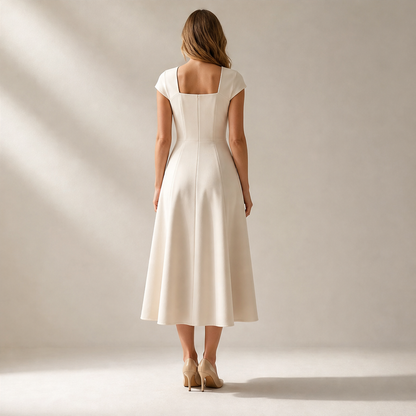 Black Square Neck A-Line Dress | Elegant Cap Sleeve Midi - Slim Fit Long Dress lifestyle