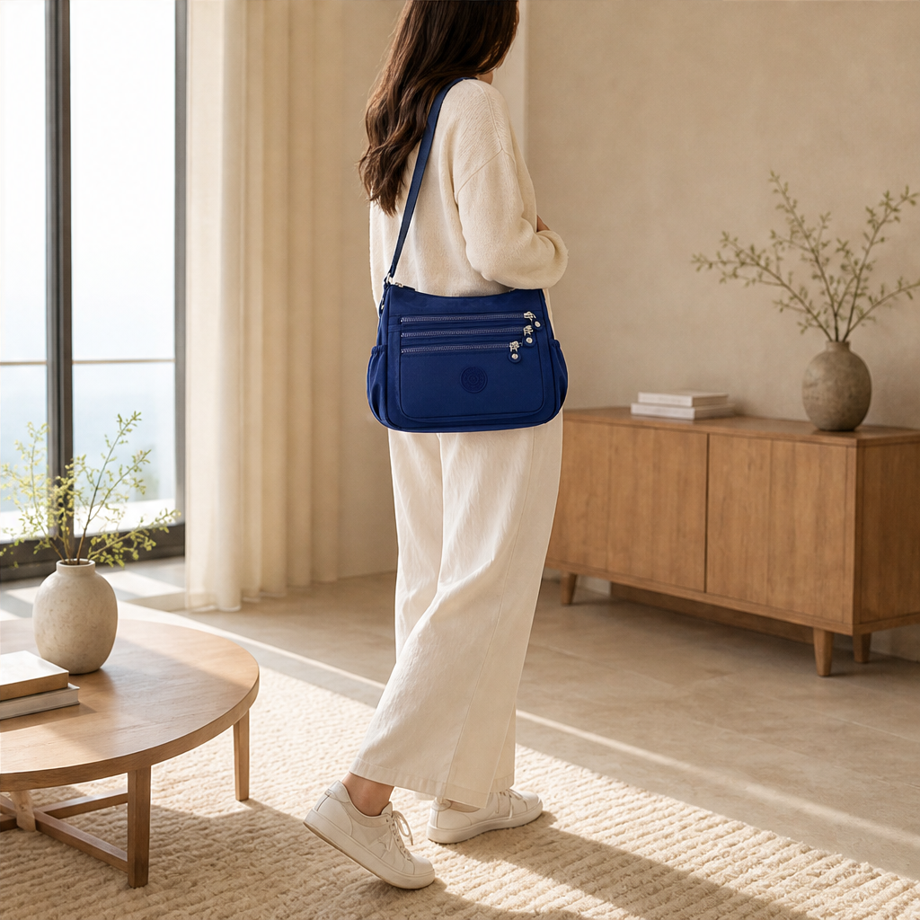 Navy Nylon Crossbody Bag | Lightweight Multi-Pocket Shoulder Bag for Women - Water-Resistant lifestyle