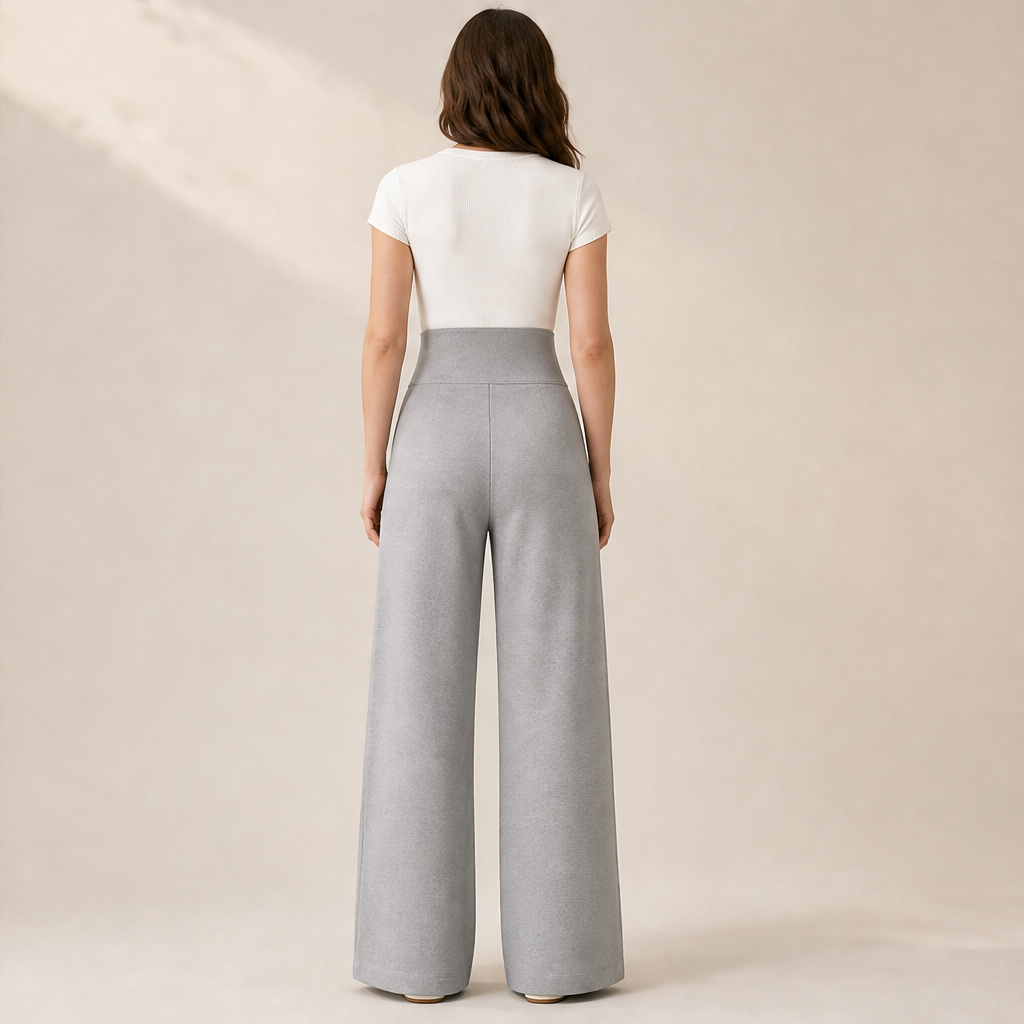 Black High Waist Stretch Trousers | Casual Wide Leg Pants for Women - Elasticated Drawstring Waist lifestyle