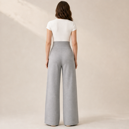 Black High Waist Stretch Trousers | Casual Wide Leg Pants for Women - Elasticated Drawstring Waist lifestyle