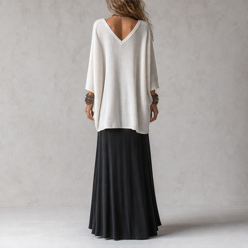 Black Cami Maxi Dress & Cover-Up Top Set | Two-Piece Boho Outfit - Batwing Knit Topper with Slip Dress lifestyle