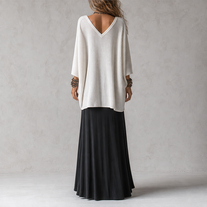 Black Cami Maxi Dress & Cover-Up Top Set | Two-Piece Boho Outfit - Batwing Knit Topper with Slip Dress lifestyle