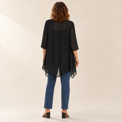 Black Chiffon Cardigan | Lightweight Open Front Cover-Up - Waterfall Drape for Women lifestyle