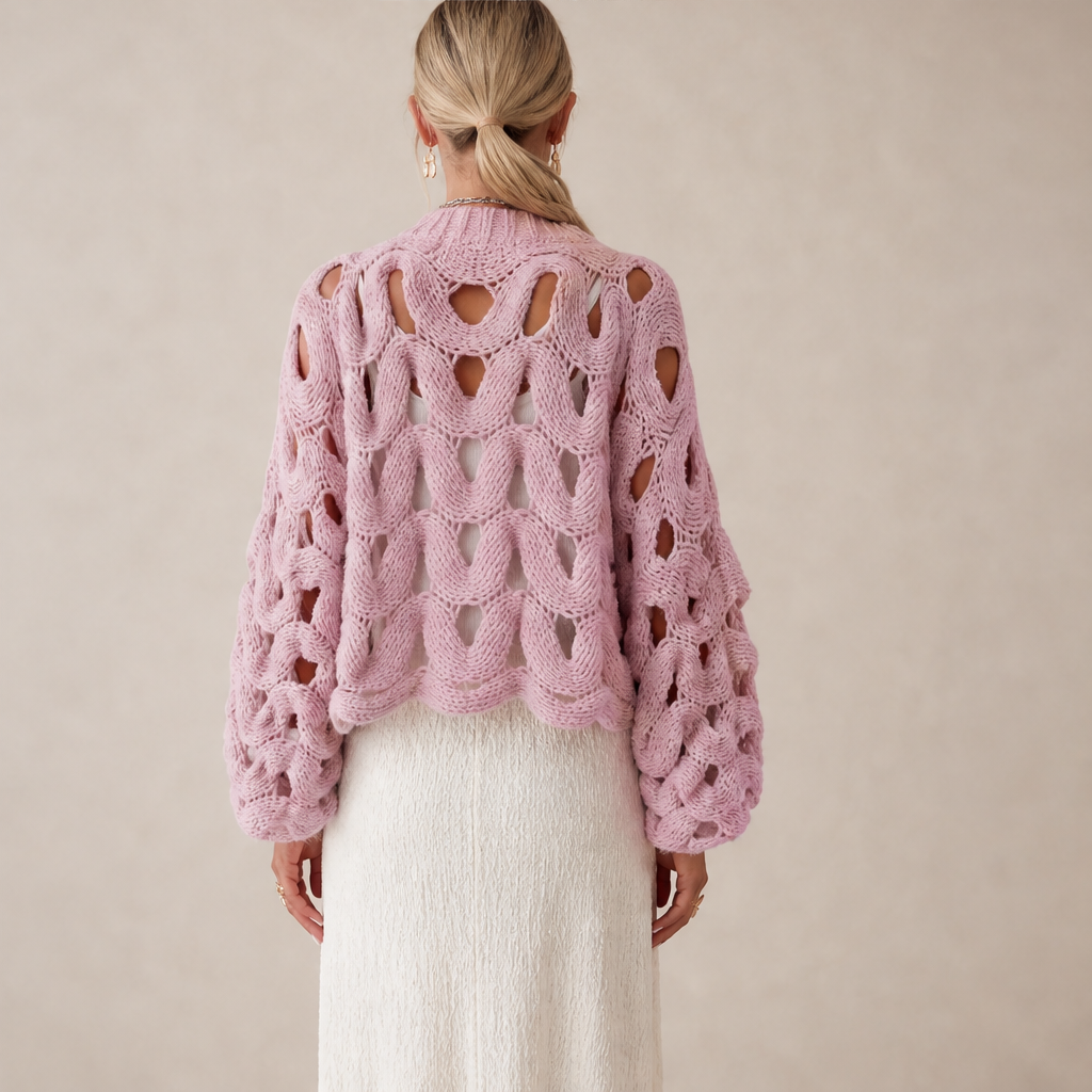 Black Cable Knit Jumper | Boho Hollow Out Balloon Sleeve Sweater - Oversized Spring Autumn Layer lifestyle