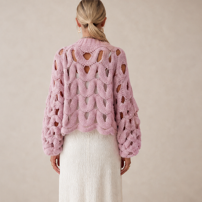 Black Cable Knit Jumper | Boho Hollow Out Balloon Sleeve Sweater - Oversized Spring Autumn Layer lifestyle