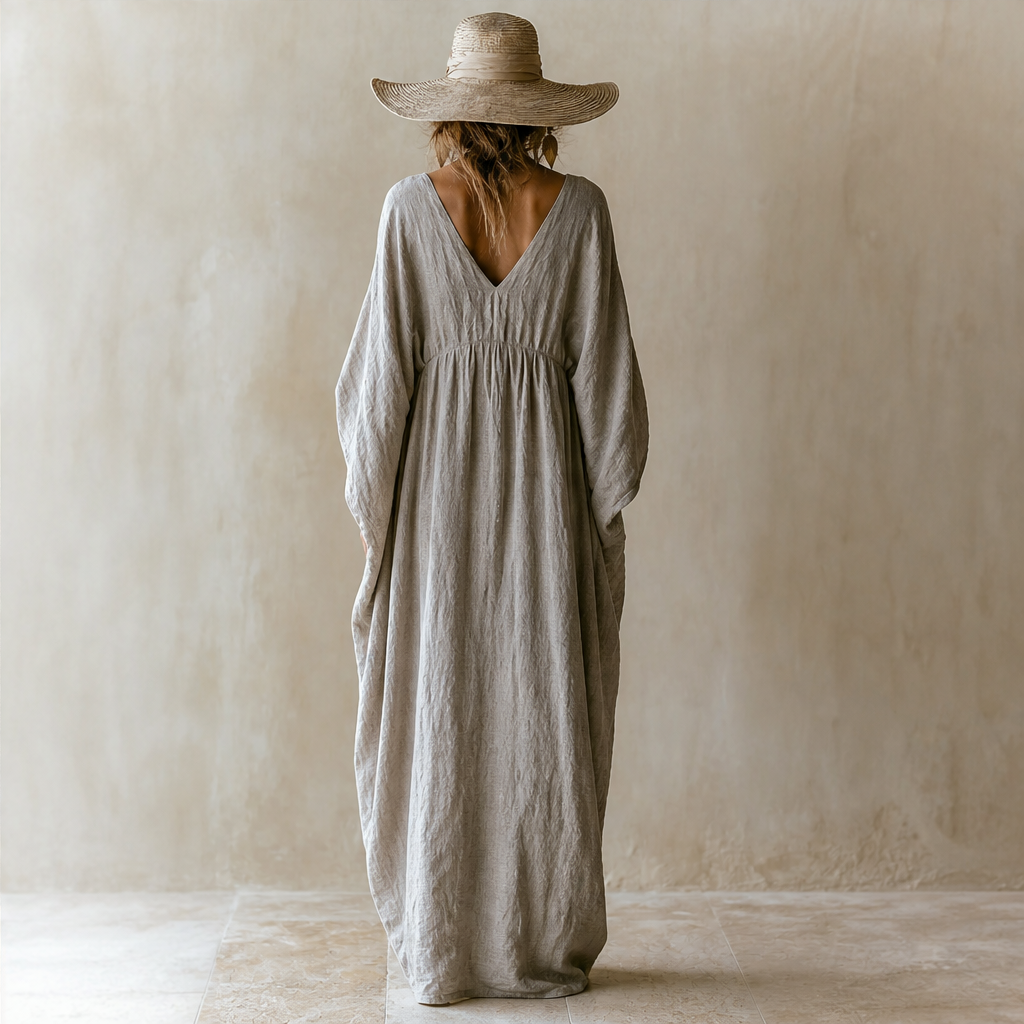 Marlowe Women's Loose-Fitting Linen Cocoon-Style Batwing Sleeve Maxi Kaftan Dress lifestyle