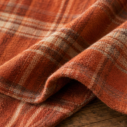 Rust Plaid Flannel Shacket | Hooded Sherpa-Lined Jacket for Women - Thick Checked Coat detail