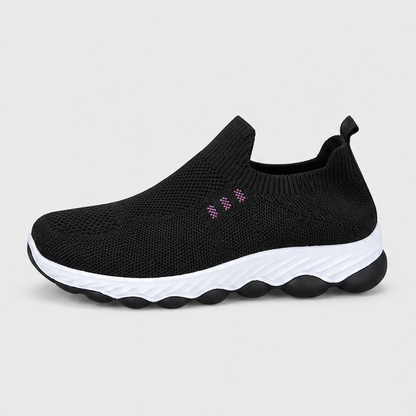 Aveline Women's Slip-On Breathable Mesh Walking Shoes - Lightweight Wide-Fit Trainers Black