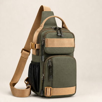 Olive Green Crossbody Sling Bag | Multifunctional Chest Bag with Adjustable Strap - Oxford Fabric Olive Green