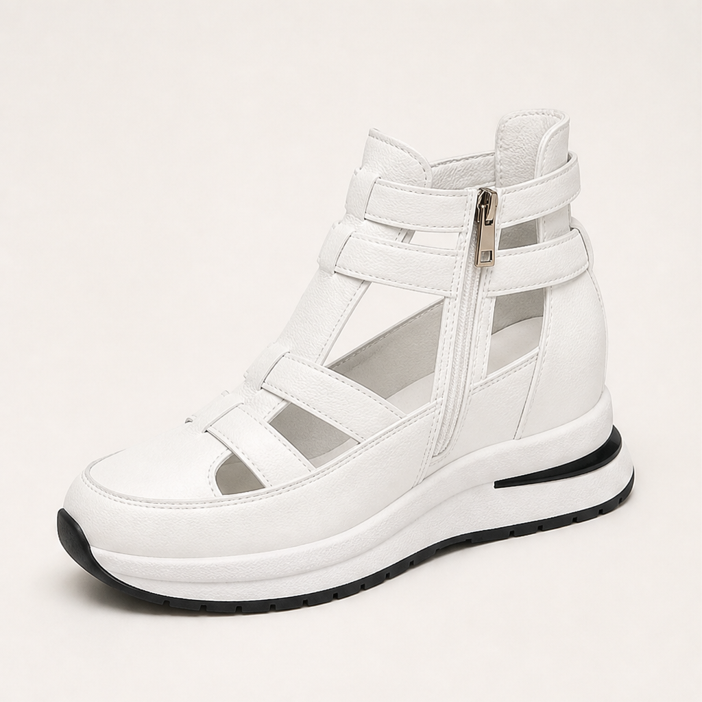 Marlowe Women's Orthopaedic Wedge Trainers - Lightweight Side-Zip Gladiator Sandal Wedges with Cushioned Sole White