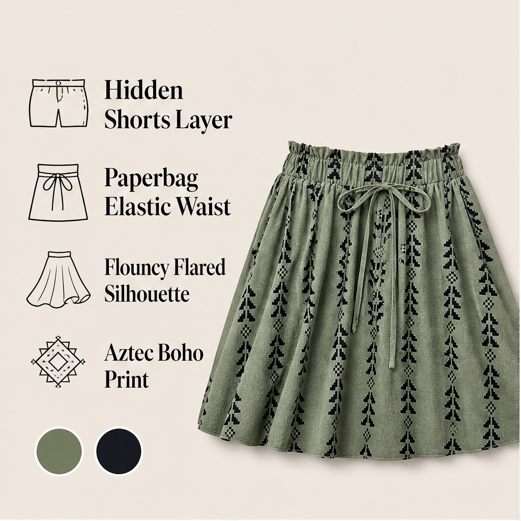 Marisol Women's Bohemian High Waist Print Shorts - Paperbag Waist Wide Leg Flowy Boho Shorts features