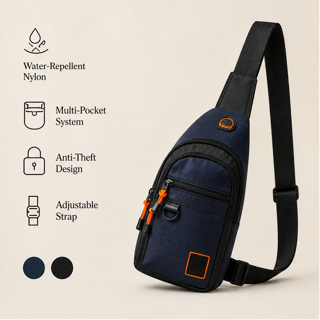 Navy Sling Bag | Waterproof Multi-Pocket Crossbody Bag - Anti-Theft Chest Bag for Men & Women features