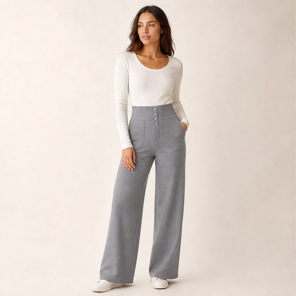 Black High Waist Stretch Trousers | Casual Wide Leg Pants for Women - Elasticated Drawstring Waist features