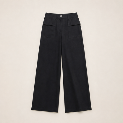 Marlow Women's Wide Leg Cotton Linen Trousers - High-Waisted Flowing Casual Trousers Black