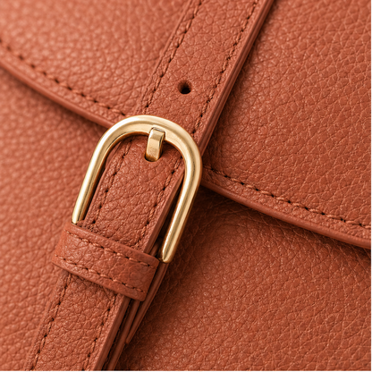 Terracotta Crossbody Leather Bag | Women's Shoulder Bag with Adjustable Strap - Multi-Pocket Design detail