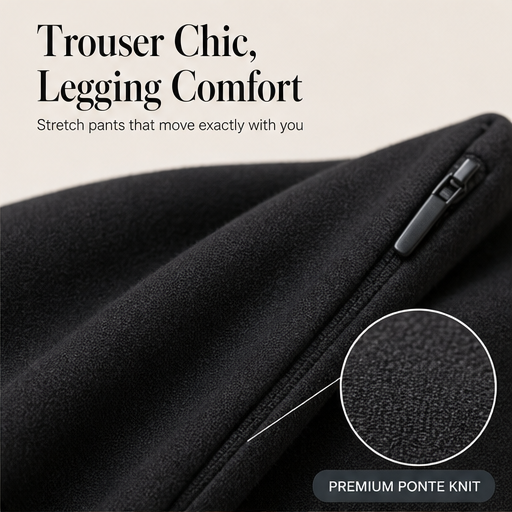 Black High-Waisted Cargo Pants | Tummy Control Stretch Trousers - Zip Pockets, Tapered Leg features