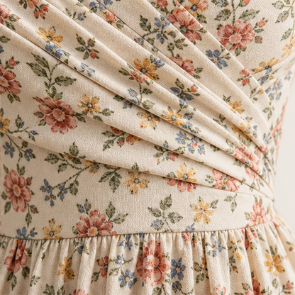 Floral Print Midi Dress | V-Neck Wrap Front with Pockets - Flattering Waist Tie Sundress detail