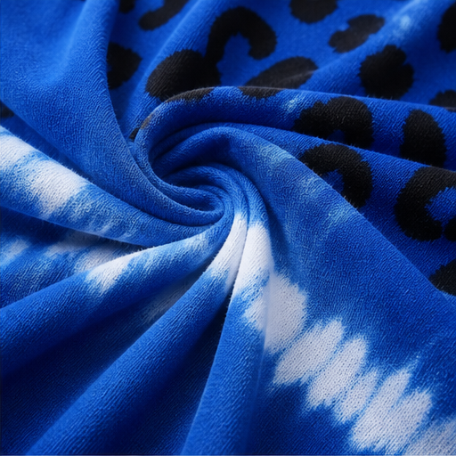 Blue Tie-Dye Leopard Print V-Neck Dress | Casual Shift Dress for Women - Short Sleeve Midi detail