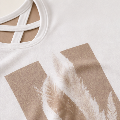 Beige Cropped Trouser & Top Set | Casual Two-Piece Outfit for Women - V-Neck Tee with Wide-Leg Culottes detail