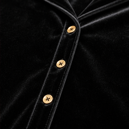 Black Velvet Loungeset | Two-Piece Shirt & Wide Leg Trouser Set for Women detail