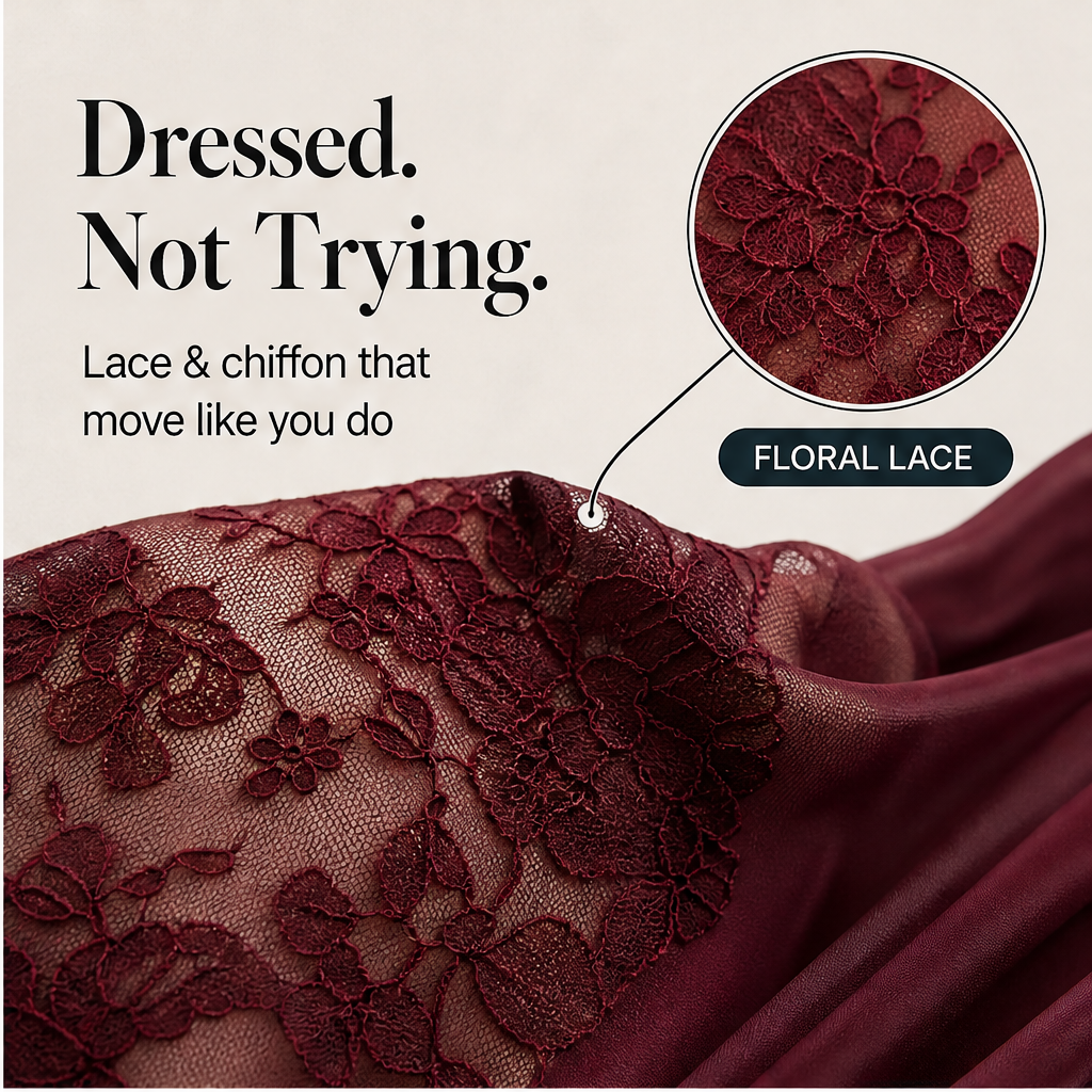 Black Lace Asymmetrical Hem Dress | Elegant Occasion Wear for Women - 3/4 Sleeve Chiffon Overlay features