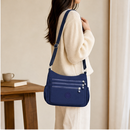 Navy Nylon Crossbody Bag | Lightweight Multi-Pocket Shoulder Bag for Women - Water-Resistant features
