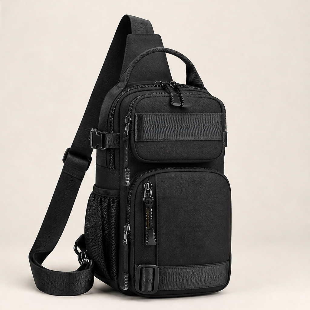Olive Green Crossbody Sling Bag | Multifunctional Chest Bag with Adjustable Strap - Oxford Fabric Black