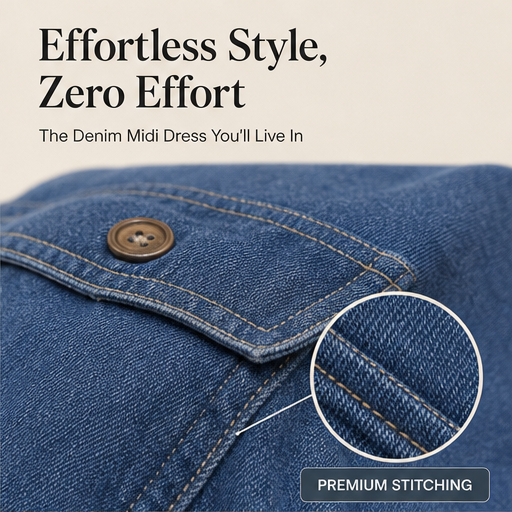 Denim Blue Shirt Dress | Casual Midi Dress for Women - Relaxed Fit with Pockets features