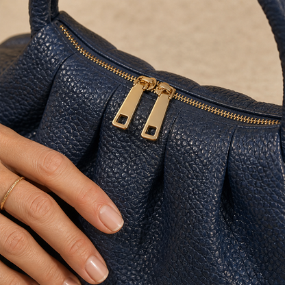 Marlowe Women's Ruched Top-Handle Faux Leather Mini Clutch Handbag - Pebbled Grain Crossbody Bag features