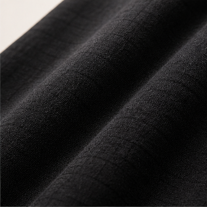 Black Loose Fit Midi Dress | Cotton Linen Tiered Hem Dress for Women - Round Neck A-Line detail