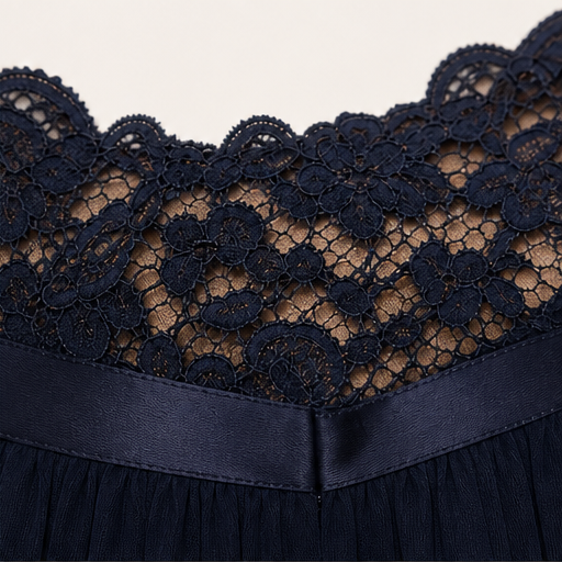 Navy Lace Maxi Dress | Elegant Evening Gown for Women - High-Waisted with Three-Quarter Sleeves detail