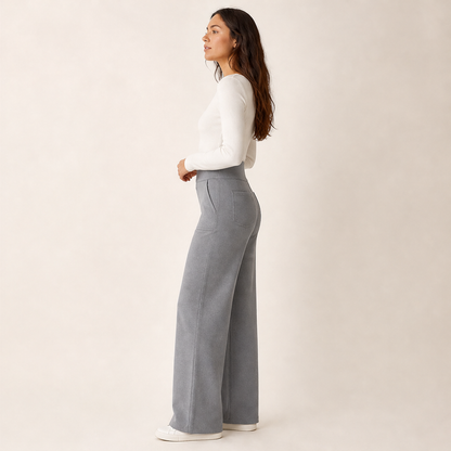 Black High Waist Stretch Trousers | Casual Wide Leg Pants for Women - Elasticated Drawstring Waist features