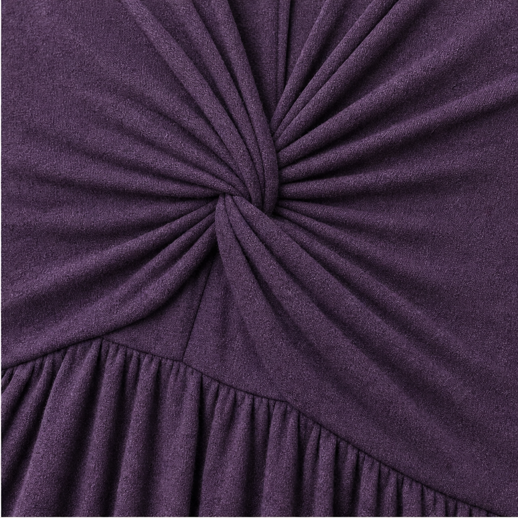 Purple Twist Front V-Neck Dress | Flutter Sleeve Midi with Hidden Pockets - Flowy Fit detail