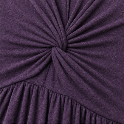 Purple Twist Front V-Neck Dress | Flutter Sleeve Midi with Hidden Pockets - Flowy Fit detail