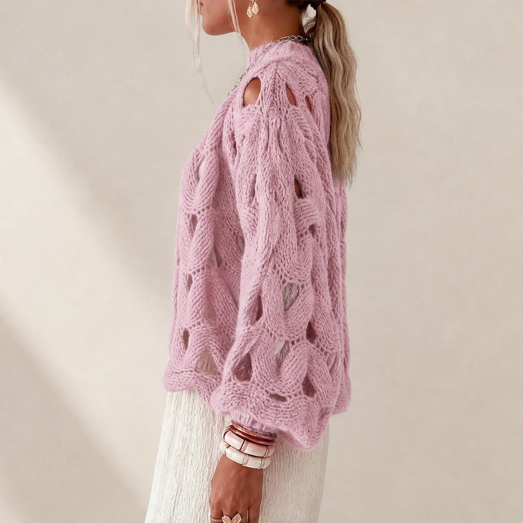 Black Cable Knit Jumper | Boho Hollow Out Balloon Sleeve Sweater - Oversized Spring Autumn Layer features