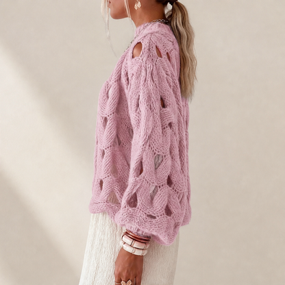 Black Cable Knit Jumper | Boho Hollow Out Balloon Sleeve Sweater - Oversized Spring Autumn Layer features