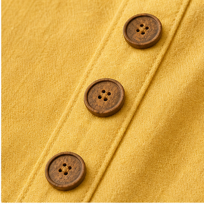 Mustard V-Neck Maxi Dress | Casual Puff Sleeve Long Dress - Linen-Blend with Pockets detail