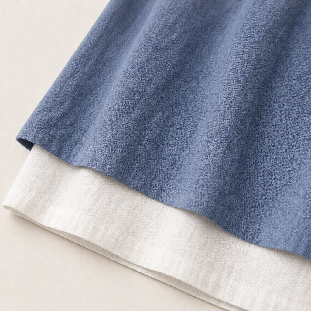 Chambray Blue Layered Tank Dress | Fake Two Piece Sleeveless Summer Dress - Loose Fit Cotton Linen detail