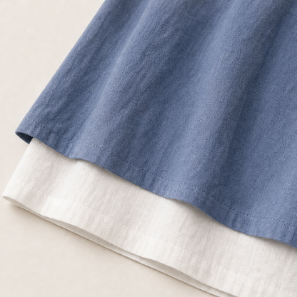Chambray Blue Layered Tank Dress | Fake Two Piece Sleeveless Summer Dress - Loose Fit Cotton Linen detail