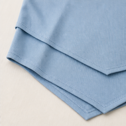 Blue Layered Tunic Top and Wide Leg Trouser Set | Round Neck Two-Piece Outfit for Women detail