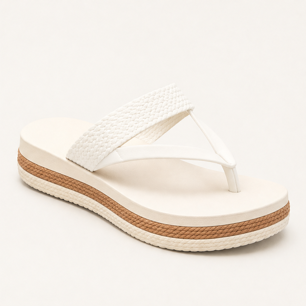 Marisol Women's Woven Strap Platform Flip Flops - Cushioned Footbed Wedge Sandals features