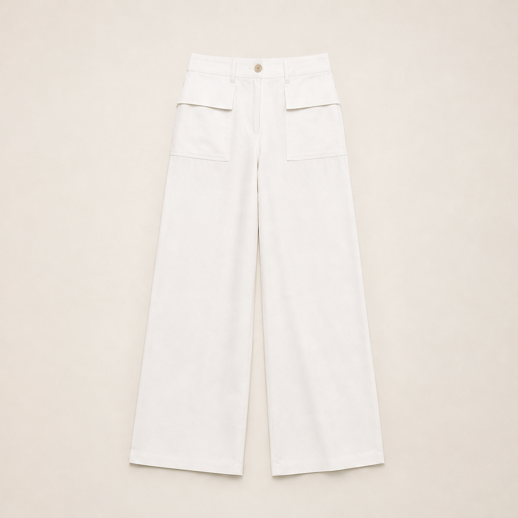 Marlow Women's Wide Leg Cotton Linen Trousers - High-Waisted Flowing Casual Trousers Ecru