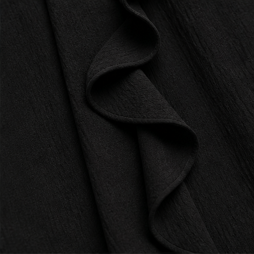 Black Ruffle V-Neck Blouse | Relaxed Fit Top for Women - Textured Three-Quarter Sleeve detail