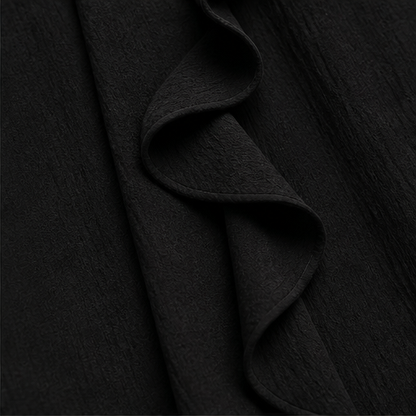 Black Ruffle V-Neck Blouse | Relaxed Fit Top for Women - Textured Three-Quarter Sleeve detail