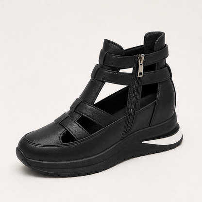 Marlowe Women's Orthopaedic Wedge Trainers - Lightweight Side-Zip Gladiator Sandal Wedges with Cushioned Sole Black